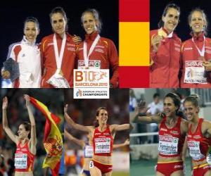 Puzzle Nuria Fernandez πρωταθλητής στα 1500 μέτρα, Hind Dehiba και Ναταλία Ροντρίγκεζ (2η και 3η) του Ευρωπαϊκού Πρωταθλήματος Στίβου της Βαρκελώνης 2010